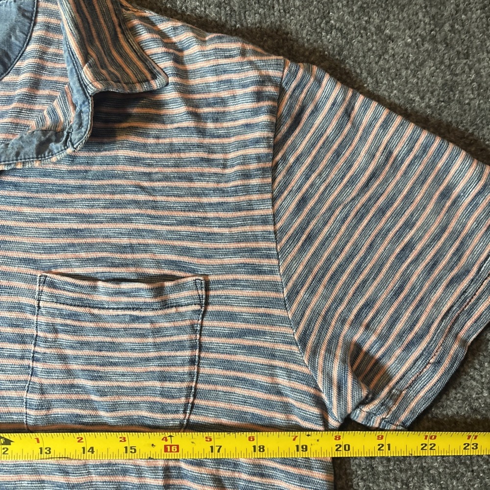 Faherty Polo Shirt Mens Medium Pink Blue Striped Short Sleeve Cotton - Picture 6 of 7